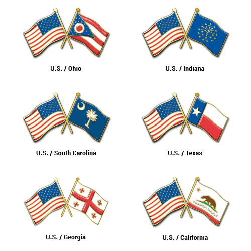 Double Flag Pins American Flag Combined with Any State